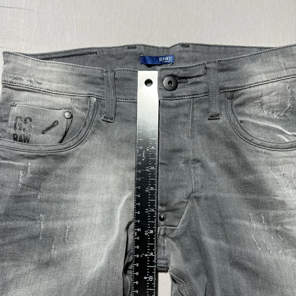 G-Star‎ RAW Defend Super Slim Jeans Mens 30x35 Gray Distressed Denim Button Fly